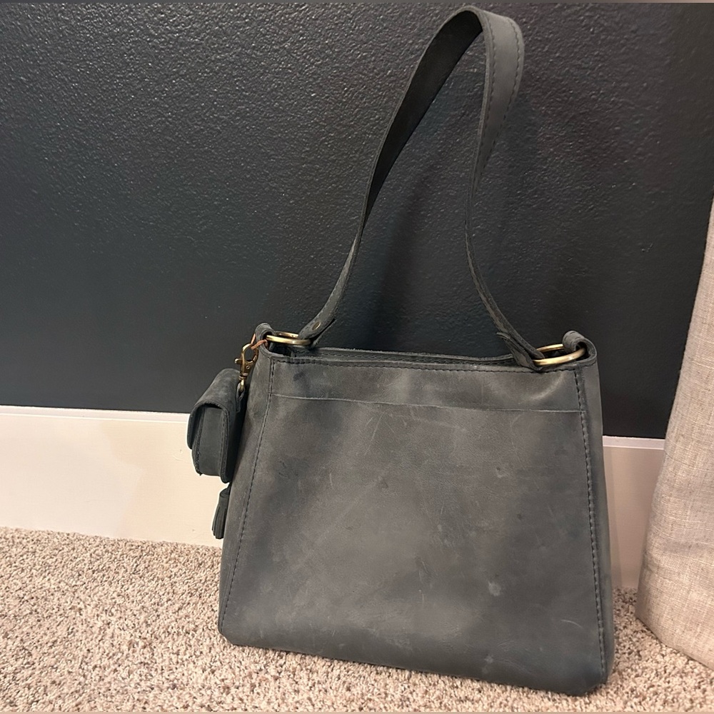 Portland Leather Triangle Shoulder Bag with Pouch Storm Color